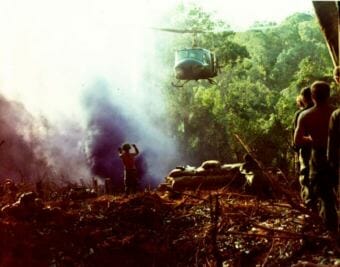 An UH-1B[D] helicopter prepares for a resupply mission for Co B, 1st Bn, 8th Inf, 4th Inf Div, during the operation conducted 20 miles southwest of Dak To, Vietnam. Dec. 10-16, 1967. (Photo courtesy of U.S. Army )
