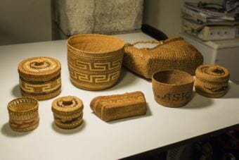 Annette Island Tsimshian baskets from The Haayk Foundation collection. (Photo courtesy Wayde Carroll)