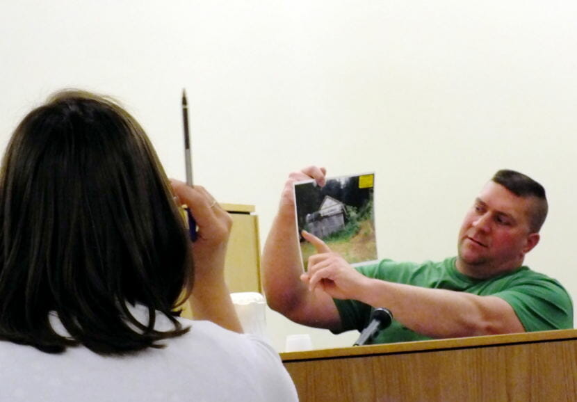 Seth Bradshaw explains to Assistant District Amy Paige what happened when Tony Rosales was shot at William Young's cabin in Excursion Inlet in May 2016.