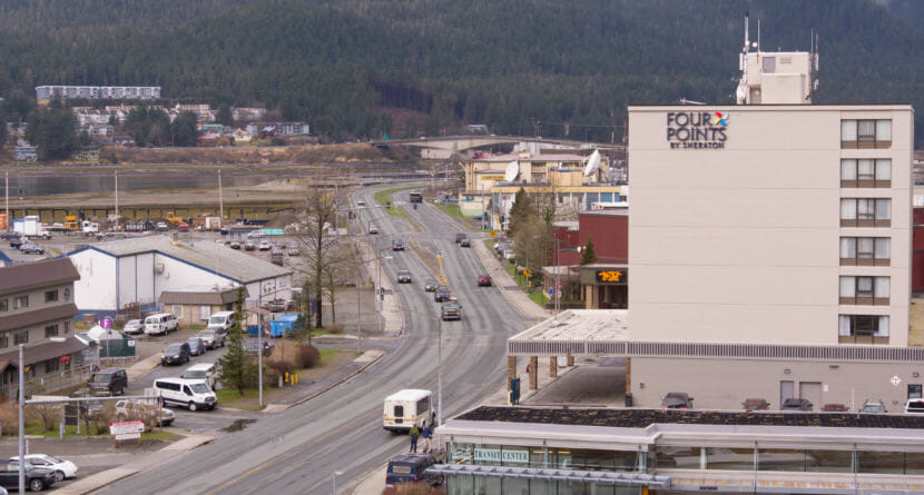 Traffic flows along Egan Drive in Downtown Juneau on May 2, 2018.