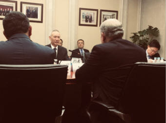 Gov. Bill Walker meets with Vice Premier Liu He in Beijing on Monday, May 21, 2018.