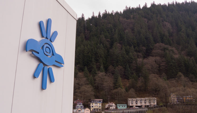 A Sealaska corporate logo adorns the roof of the Southeast Alaska Native corportation's headquarters in Juneau on May 2, 2018.