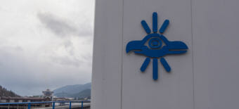 A Sealaska corporate logo adorns the roof of the Southeast Alaska Native corportation's headquarters in Juenau on May 2, 2018.