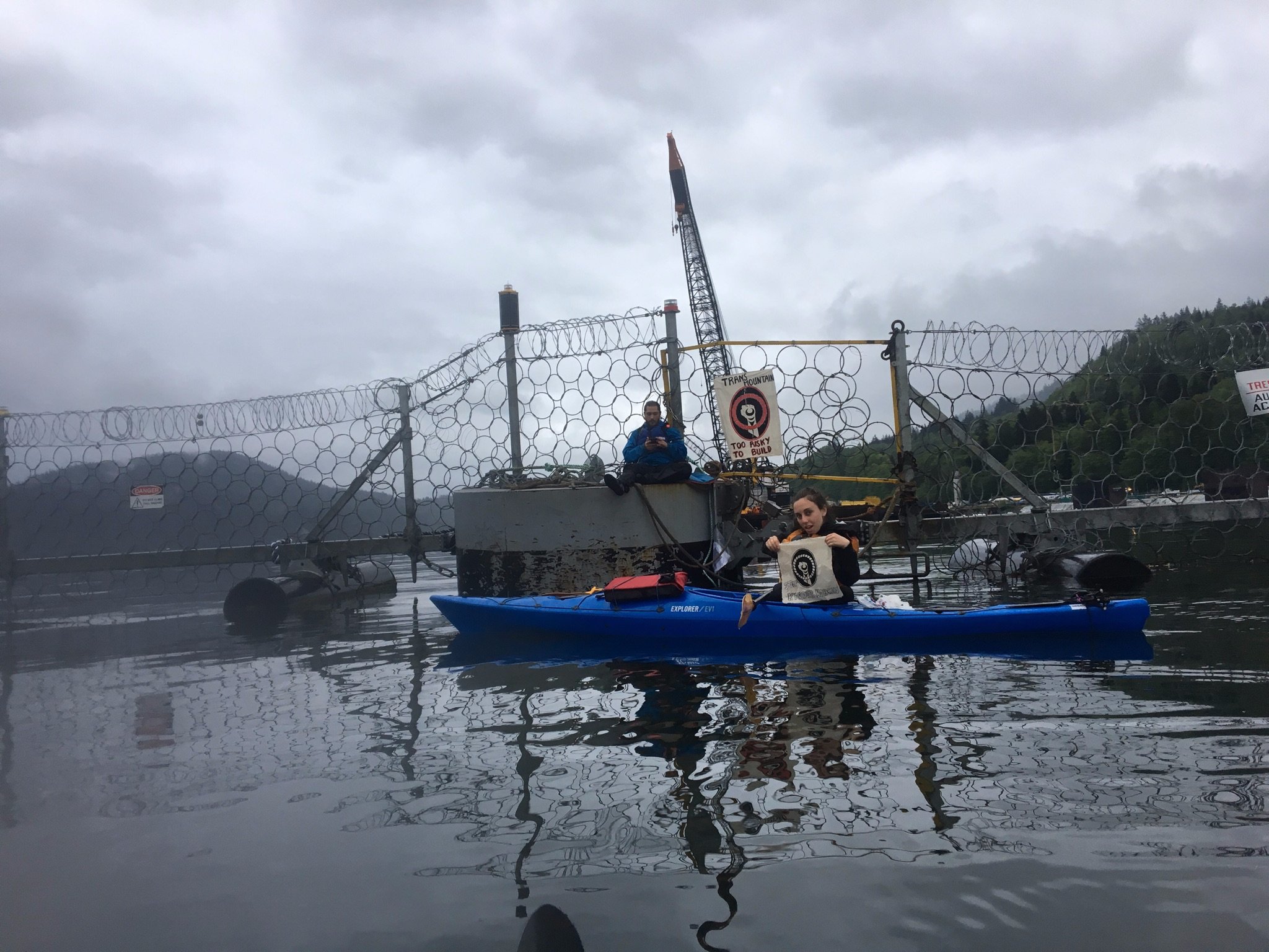 Protesters blocked a marine gate Wednesday at Kinder Morgan's Westridge Terminal in Burnaby, B.C. (Photo courtesy Coast Protectors
