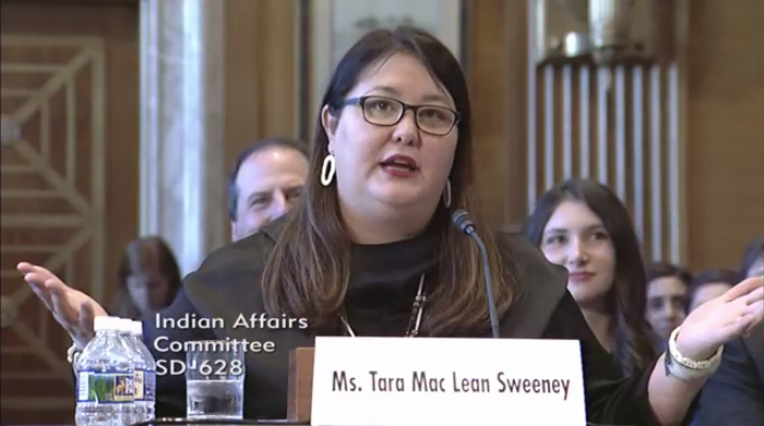 Tara Sweeney testifies Wednesday, May 9, 2018, before the U.S. Senate Committee on Indian Affairs (Video still courtesy Committee on Indian Affairs)