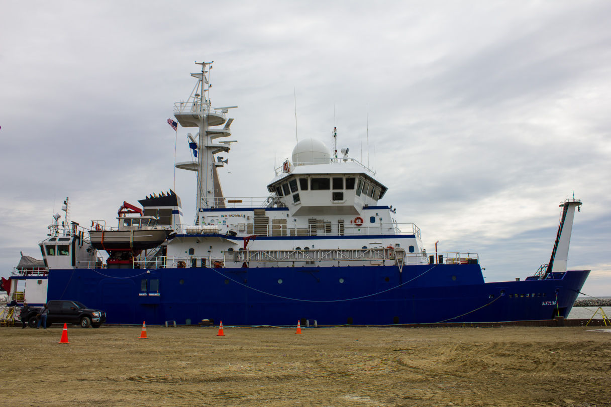 University of Alaska Fairbanks research vessel Sikuliaq docks at Nome’s port. (File photo by Emily Russell/KNOM)