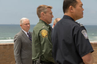 Attorney General Jeff Sessions attends a press conference at Friendship Park in San Diego on the border between the United States and Mexico on May 7, 2018.