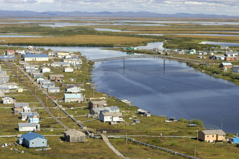 The village of Selawik lies near Kotzebue Sound in northwest Alaska, pictured here on Aug. 24, 2006.