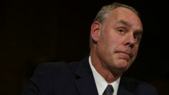 Interior Secretary Ryan Zinke at his confirmation hearing last year. (Photo by Alex Wong/Getty Images)