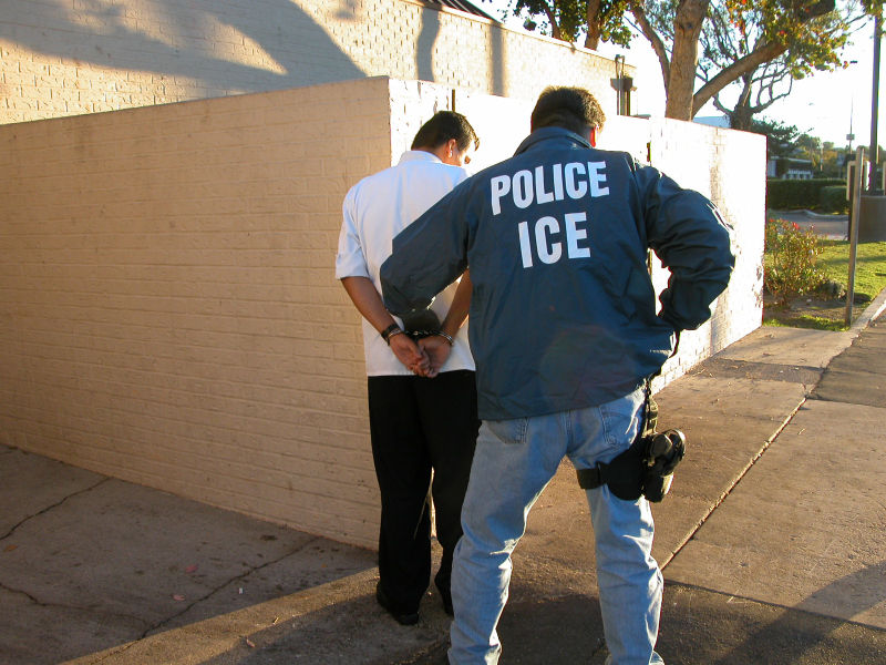 A U.S. Immigration and Customs Enforcement police officer making an arrest. (Wikimedia commons photo)