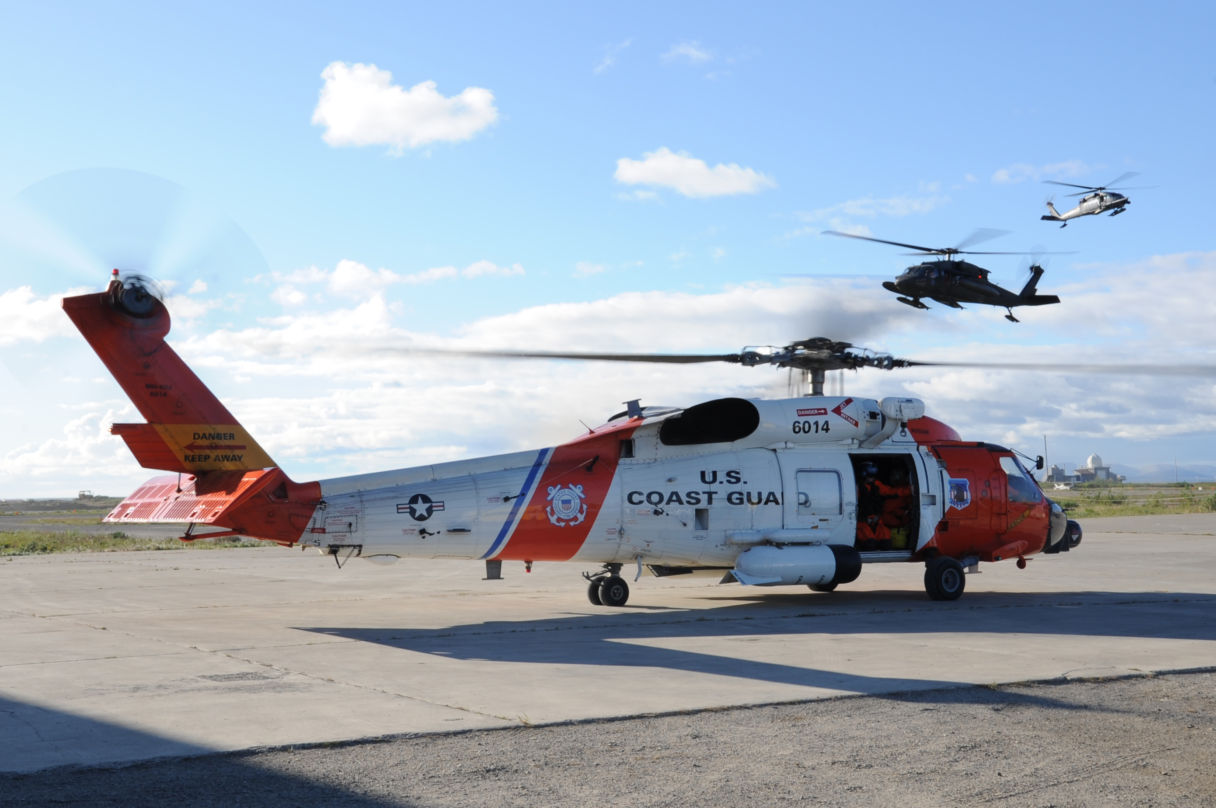 A Coast Guard MH-60 Jayhawk rescue helicopter in Kotzebue. (Photo by Petty Officer 3rd Class Walter Shinn/U.S. Coast Guard)