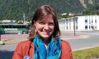 Congressional candidate Alyse Galvin poses for a photo outside KTOO in Juneau on Sunday, Aug. 5, 2018. Galvin has put together the best-funded challenge to Don Young's House tenure since 2008.