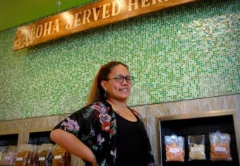 Tasha Kahele is a native Hawaiian and owner of Lei’s Poke Stop in Anchorage. (Photo by Emily Russell/Alaska Public Media)