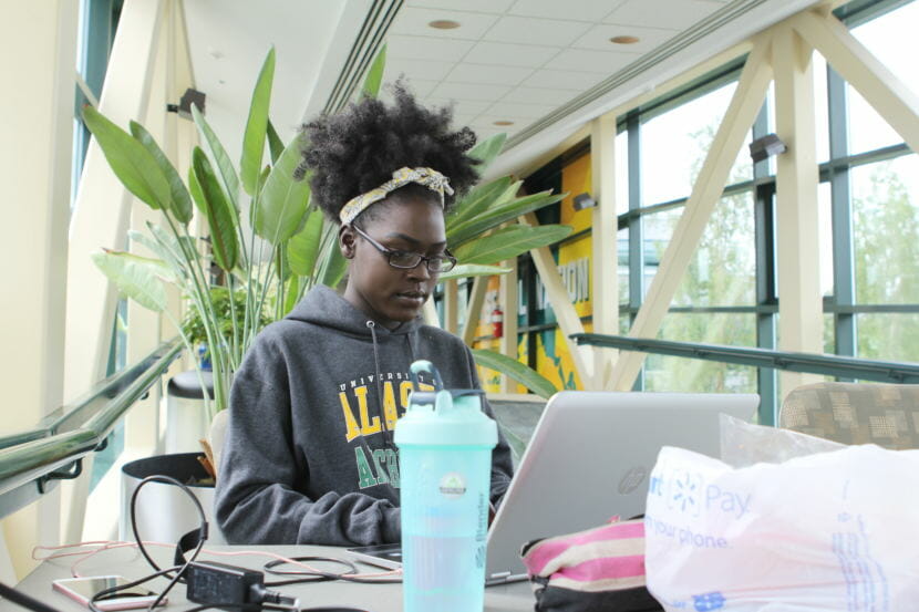 Nyariak Kuany studies for one of her summer final exams at the University of Alaska Anchorage in July 2018. Kuany receives both the Alaska Education Grant and the Alaska Performance Scholarship.