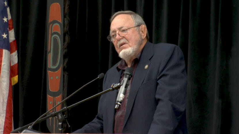 U.S. Rep. Don Young, R-Alaska, speaks at a Native Issues Forum on Wednesday at Elizabeth Peratrovich Hall in Juneau. The forums are put together by the Central Council of Tlingit and Haida Indian Tribes of Alaska. 