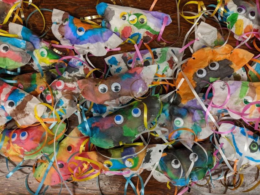 Children made these jellyfish out of coffee filters, streamers and googly eyes at Harborview Elementary School during a 2018 kindergarten boot camp.