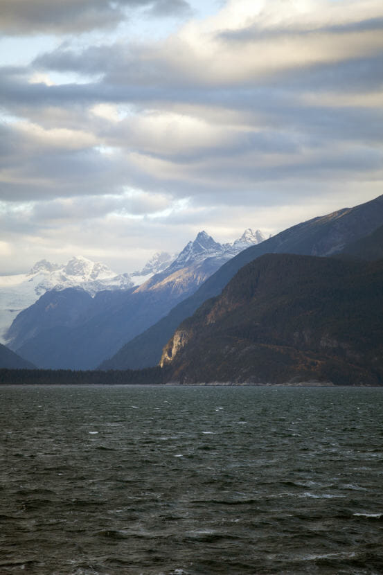 The sun sets over the Chilkat Range on Oct. 7, 2016 near Haines, Alaska. (Photo by Rashah McChesney/Alaska’s Energy Desk)