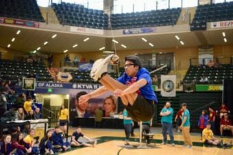 Athlete participates in the 2018 State Native Youth Olympics in Anchorage.