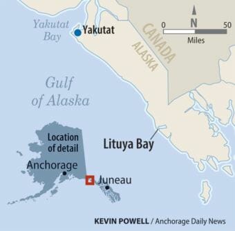 Site of the Lituya Bay helicopter crash. (Graphic by Kevin Powell/Anchorage Daily News)