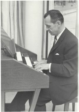 J. Allan MacKinnon snapped this photo in the 1960s of an unidentified man who played the Schulmerich Americana carillon at the National Bank of Alaska in downtown Juneau, which later became a Wells Fargo. MacKinnon remembers the bank installing the carillon system in 1962, though the carillon company has records of a sale to the Juneau bank branch in 1967.
