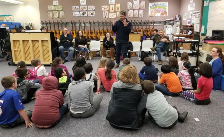 Composer Emerson Eads talks to a class about the opera. (Photo courtesy of Orpheus Project)