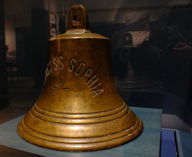 Ship‘s bell recovered from wreck of S.S. Princess Sophia.