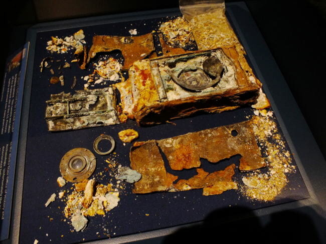 Folding camera believed to be Kodak model 3A that was allowed to deteriorate after it was recovered from wreck of S.S. Princess Sophia.