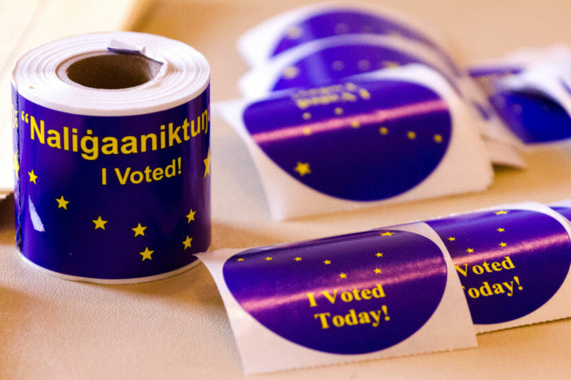 “I Voted” stickers at the polls in Nome, August 19, 2014.