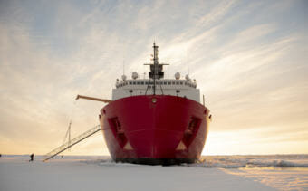 The U.S. Coast Guard Cutter Healy (WAGB-20) is in the ice Wednesday, Oct. 3, 2018, about 715 miles north of Barrow, Alaska, in the Arctic.