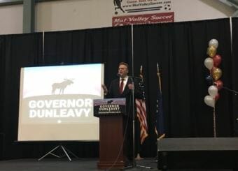 Gov. Mike Dunleavy speaks at an inauguration celebration in Wasilla on December 4, 2018.
