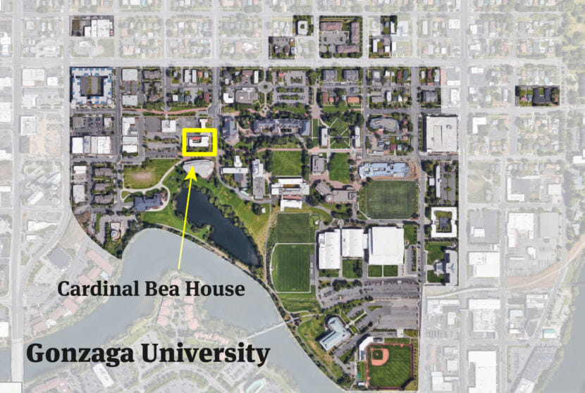 While Cardinal Bea House appears on Gonzaga campus maps and is listed in the campus directory, it’s not officially part of the private Jesuit university.