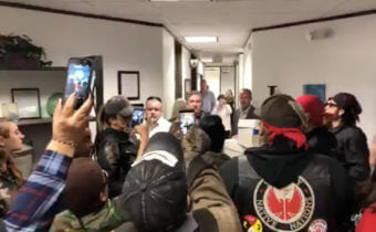 Protesters filmed themselves in the Houston office of SAExploration.