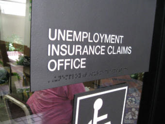 Sign outside an unemployment office.