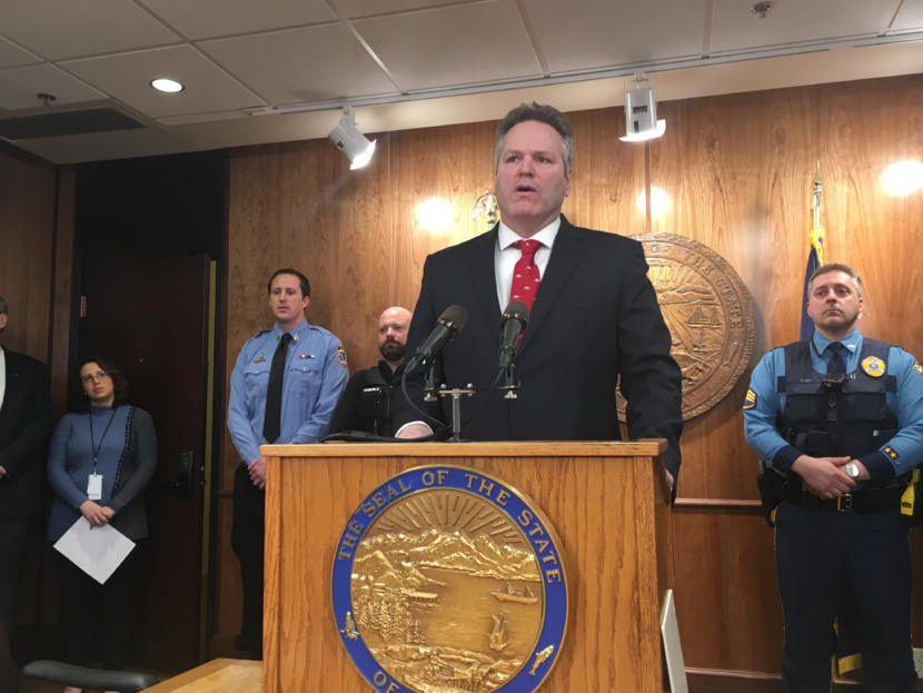 Gov. Mike Dunleavy speaks about his proposals to revise the state's criminal justice laws, Jan. 23, 2019. Photo by Andrew Kitchenman/KTOO and Alaska Public Media
