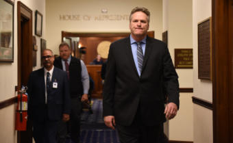 Gov. Mike Dunleavy leaves the House chambers in Juneau after delivering the annual State of the State address to the Alaska Legislature on Jan. 22, 2019.