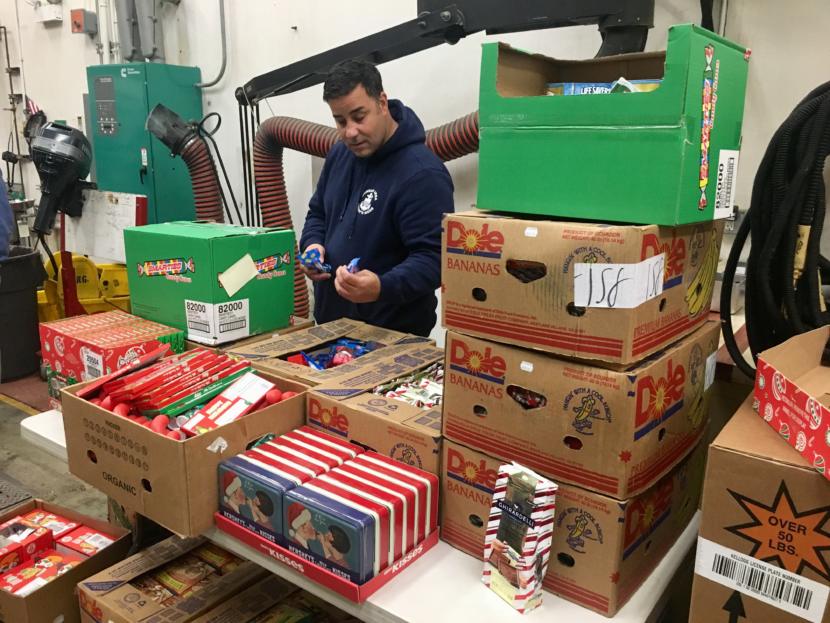 The pantry is focusing on household supplies, but food has also been donated, including leftover Christmas candy from Fred Meyers on Jan. 22, 2019. (Photo by Zoe Grueskin/KTOO)