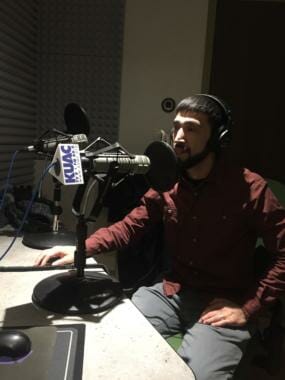 Joe Yates at KUAC studios for an interview.