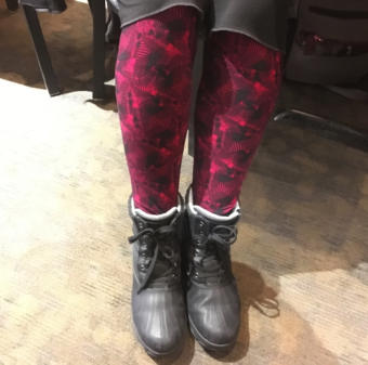 Karena Perry models a pair of leggings she purchased from a LuLaRoe representative.