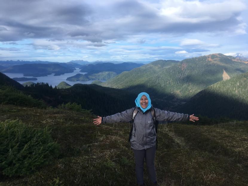 Nisreen Jehka on a hike in Sitka. She says she doesn't hike at home in Thailand, because of snakes, but she loves hiking in Alaska. (Photo used with permission)
