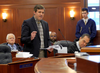 Sen. Bill Wielechowski, D-Anchorage, speaks during a Senate floor session in Juneau on Feb. 8, 2019. He was speaking about news that Department of Health and Social Services Commissioner Adam Crum assuming management of the Alaska Psychiatric Institute due to patient and staff health and safety issues.