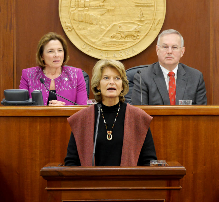 U.S. Sen. Lisa Murkowski, R-Alaska, gives her annual address to the Alaska Legislature, Feb. 19, 2019.