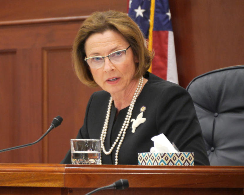 Senate President Cathy Giessel, R-Anchorage, presides during a Senate floor session in Juneau on Feb. 8, 2019.