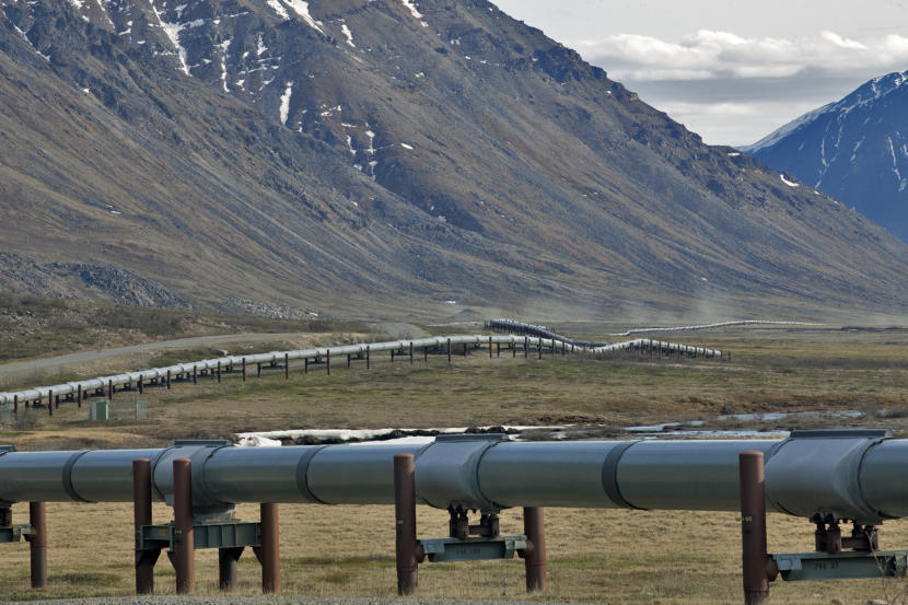 An above-ground section of the Trans-Alaska Pipeline System near the Toolik Lake Research Station in the North Slope Borough. (Photo by Rashah McChesney/Alaska's Energy Desk)