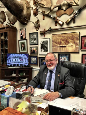 Rep. Don Young’s Washington office has trophies and mementos on just about every surface.