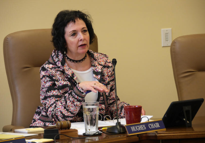Sen. Shelley Hughes, R-Palmer, chairs the Senate Judiciary Committee in Juneau on March 22, 2019.