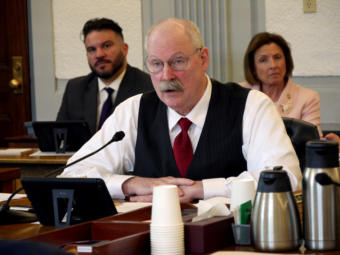 Sen. Bert Stedman, R-Sitka, co-chair of the Senate Finance Committee, takes part in a wide-ranging discussion about how the state calculates the Alaska Permanent Fund in Juneau on March 27, 2019. The conversation, scheduled as a standalone agenda item involving no official action, took place during a Senate Finance Committee meeting at the Capitol in Juneau.