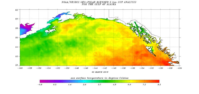 Sea Surface temperature map from the National Oceanic and Atmospheric Administration.