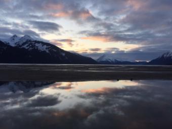 The Chilkat River at sunset.