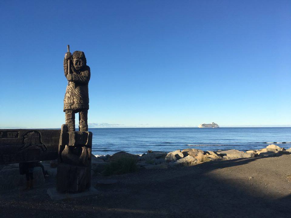 The cruise liner Crystal Serenity anchored offshore at Nome in 2017.