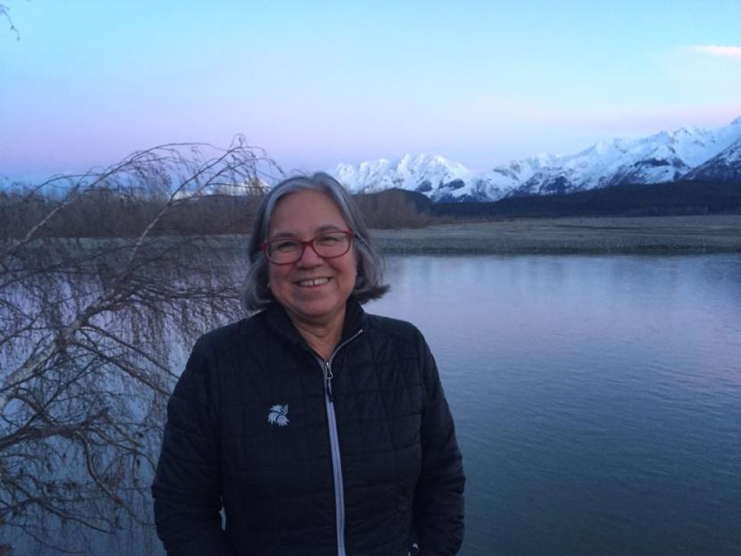 Kimberley Strong on the banks of the Chilkat River by her home.